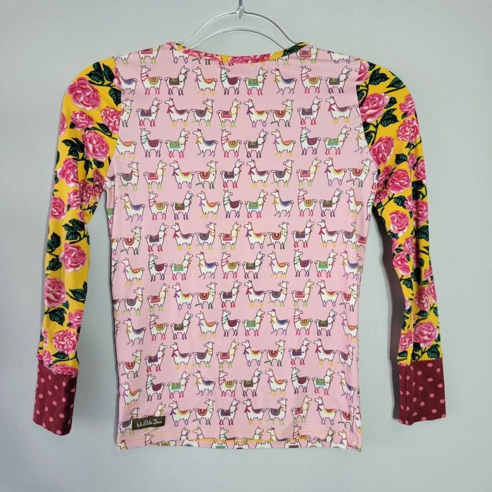 Matilda Jane Llama Floral Long Sleeve Henley‎ Shirt Kids Girls Size 10
